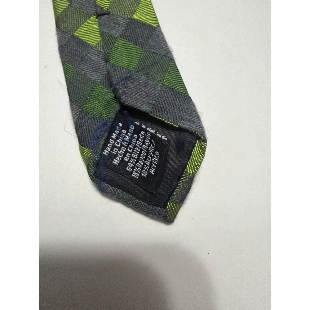 Croft & Barrow Mens Silk Blend Geometric Check Necktie Green Grey Hand Made